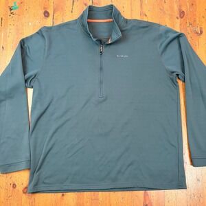 Simms Mens XL Fleece Lined Quarter Zip Pullover Fishing Sweater Green/Gray